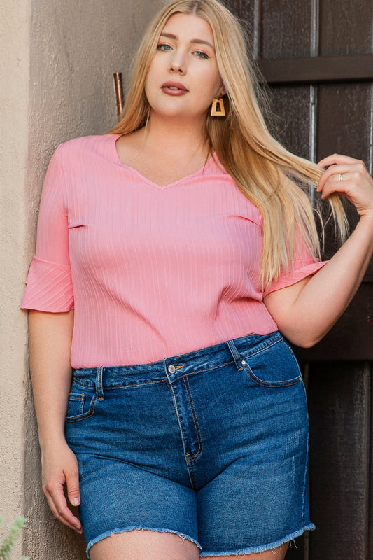 Plus Size V-Neck Half Sleeve Blouse Trendsi