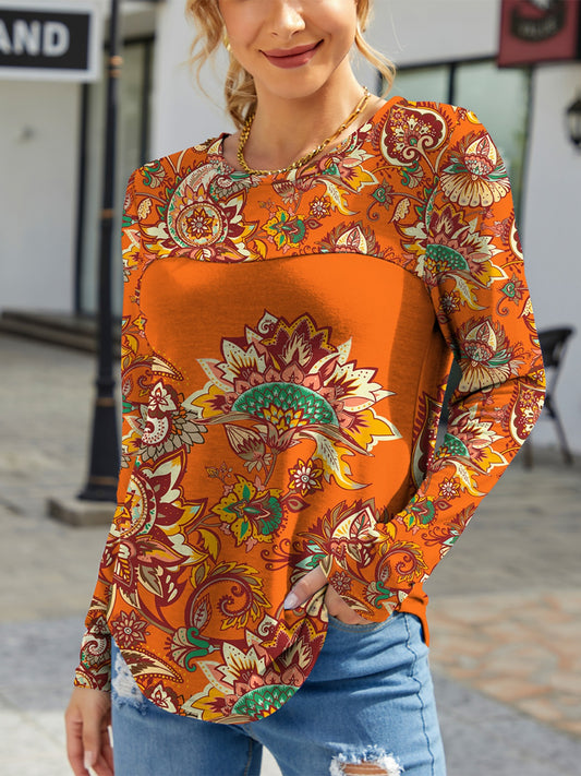 Printed Round Neck Long Sleeve T-Shirt Trendsi