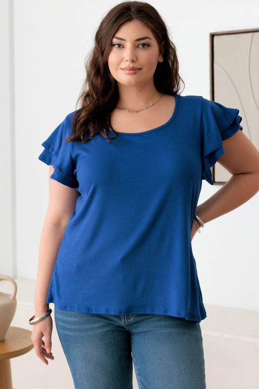 Gilli Plus Size Short Fluttery Sleeve Round Neck Top Trendsi