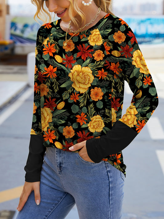 Printed Round Neck Long Sleeve T-Shirt Trendsi