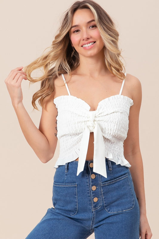 BiBi Ruffled Smocked Ribbon Detail Cami Trendsi