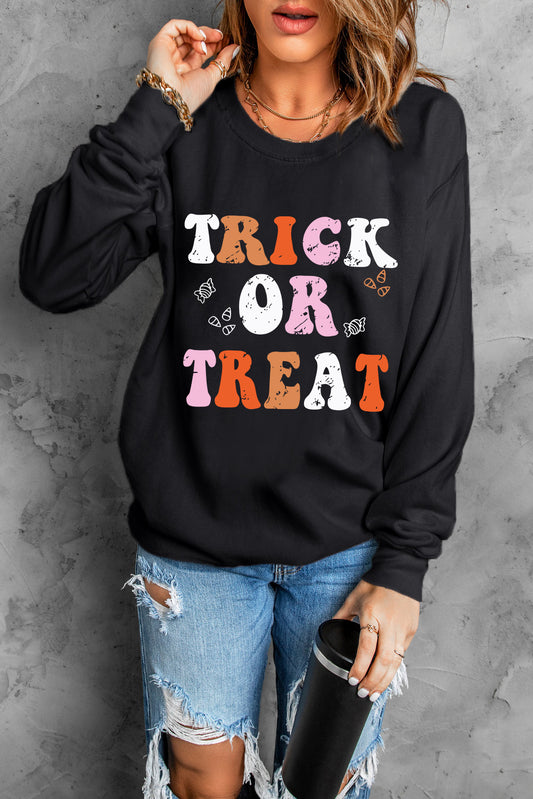 Trick or Teat Graphic Long Sleeve Sweatshirt Trendsi