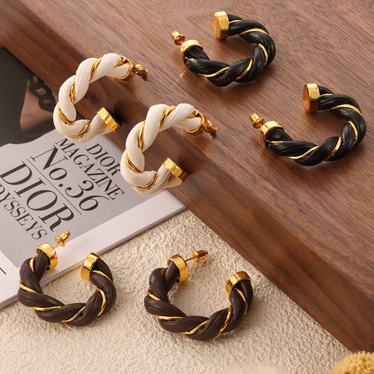 Twisted Leather Rope C-Hoop Earrings Trendsi