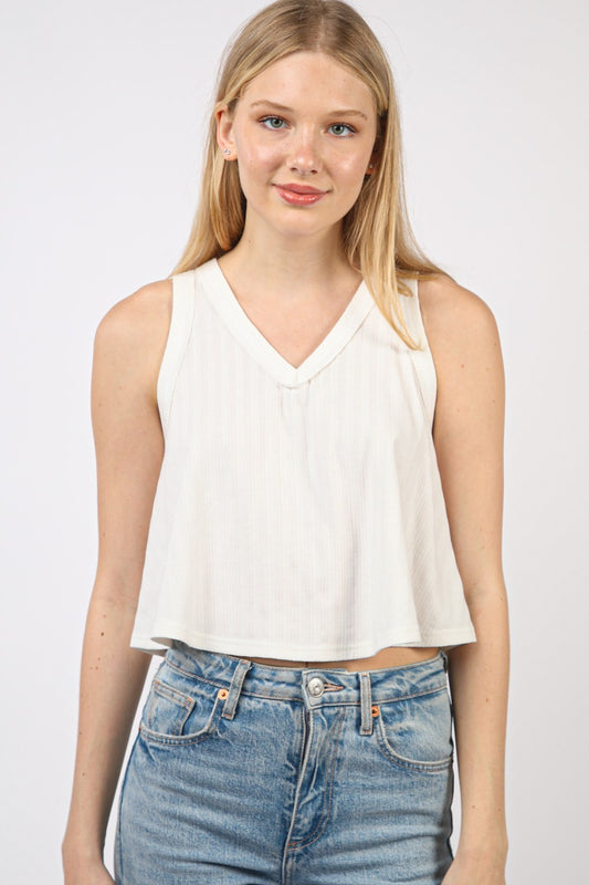 VERY J V-Neck Knit Swing Cropped Tank Trendsi