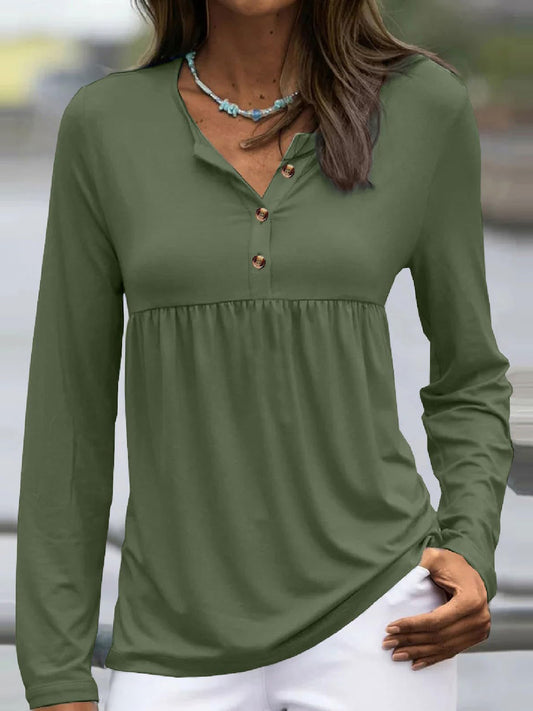 Half Button Long Sleeve T-Shirt Trendsi