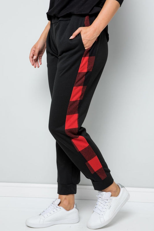 Celeste Design Full Size Plaid Side Print Sweatpants Trendsi